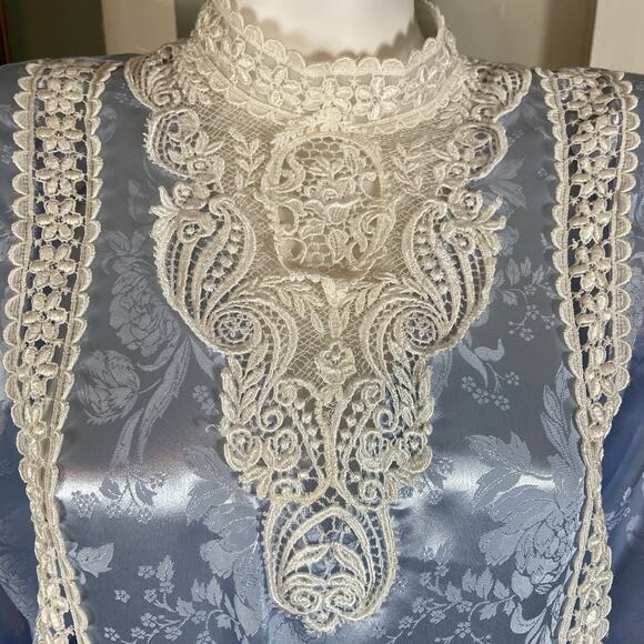 Vintage 80s 90s Scott McClintock Satin Lace Brocade Jacquard Pleated Dress - Picture 9 of 12